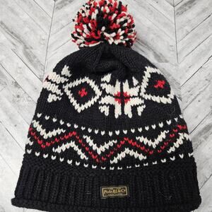 Polo Ralph Lauren Nordic Wool Beanie Pompom Black Red Knit